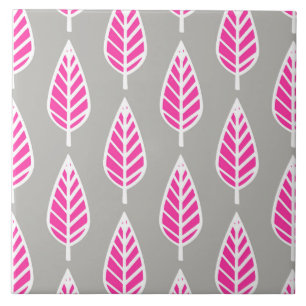 Beech leaf-patroon - Fuchsia roze en zilver Tegeltje