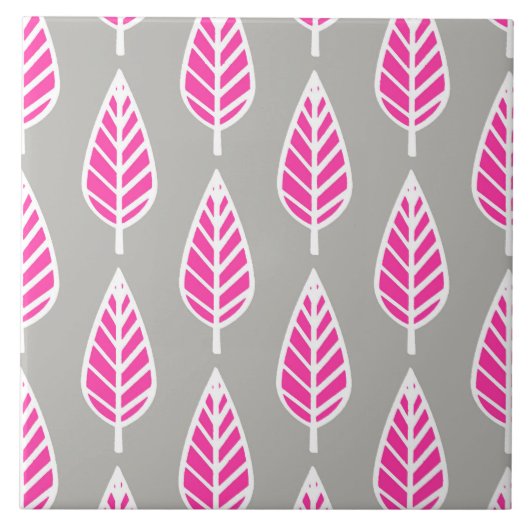 Beech leaf-patroon - Fuchsia roze en zilver Tegeltje (Voorkant)