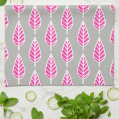 Beech leaf-patroon - Fuchsia roze en zilver Theedoek (Gevouwen)
