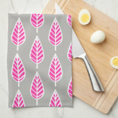 Beech leaf-patroon - Fuchsia roze en zilver Theedoek (Quarter Fold)