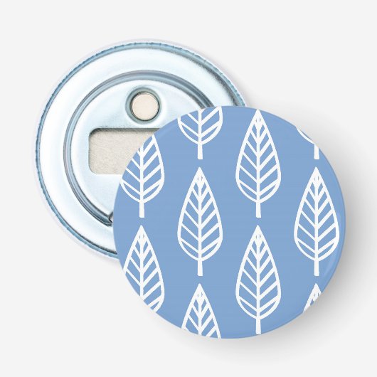Beech leaf-patroon — Hemelblauw en wit Button Flesopener (Voorkant)