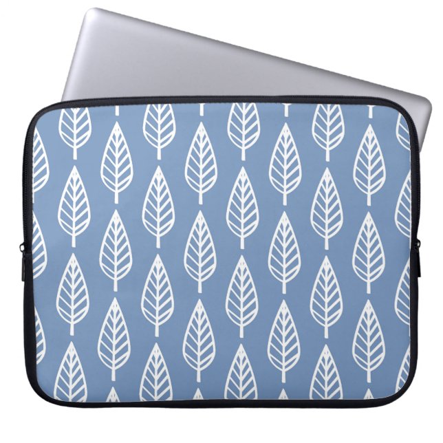 Beech leaf-patroon — Hemelblauw en wit Laptop Sleeve (Voorkant)