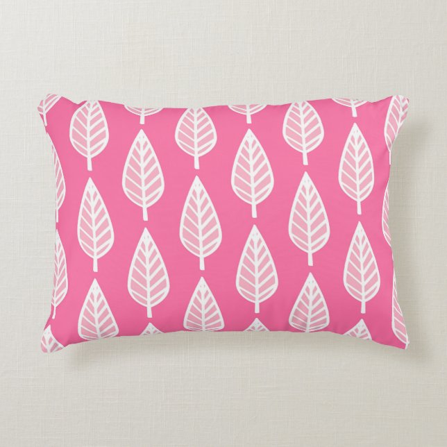 Beech leaf-patroon - Hot-roze en white Accent Kussen (Voorkant)