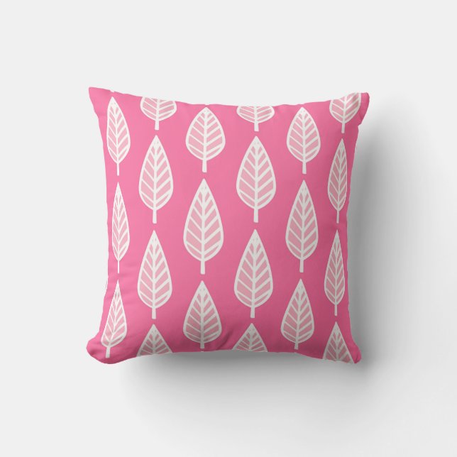 Beech leaf-patroon - Hot-roze en white Kussen (Voorkant)