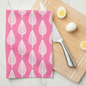 Beech leaf-patroon - Hot-roze en white Theedoek (Quarter Fold)