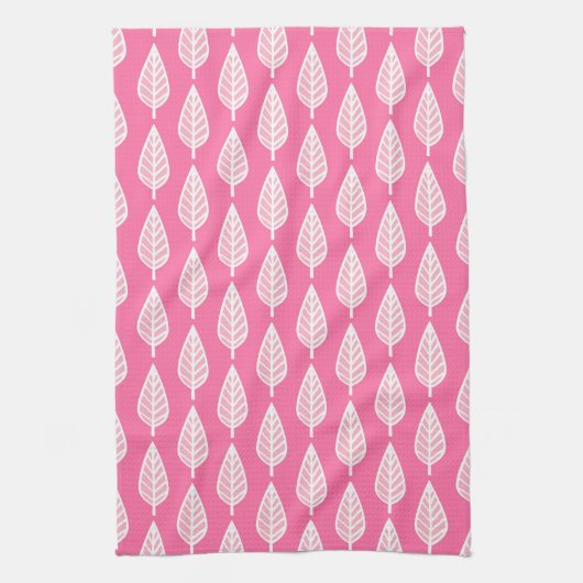 Beech leaf-patroon - Hot-roze en white Theedoek (Verticaal)
