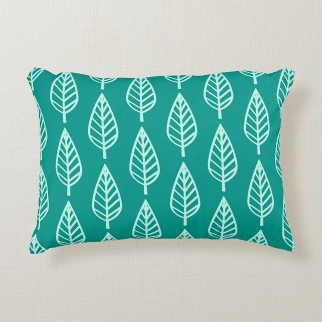 Beech leaf-patroon - Peacock en aqua Accent Kussen (Voorkant)