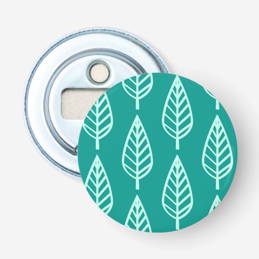 Beech leaf-patroon - Peacock en aqua Button Flesopener (Voorkant)