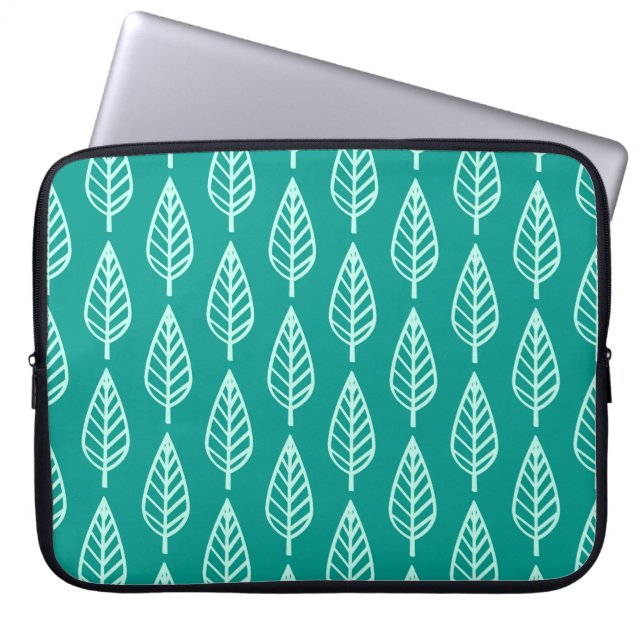 Beech leaf-patroon - Peacock en aqua Laptop Sleeve (Voorkant)