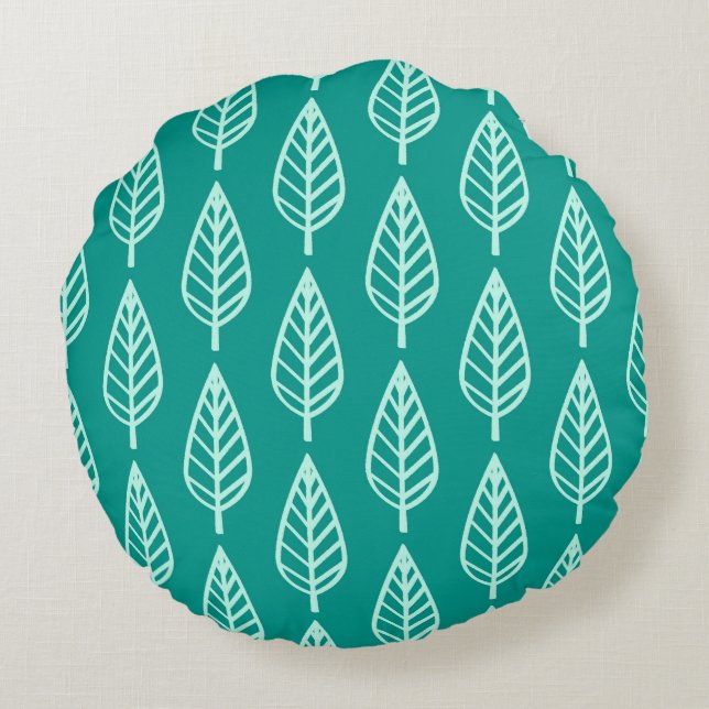 Beech leaf-patroon - Peacock en aqua Rond Kussen (Achterkant)
