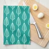 Beech leaf-patroon - Peacock en aqua Theedoek (Quarter Fold)