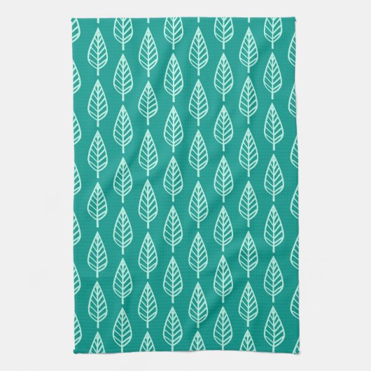 Beech leaf-patroon - Peacock en aqua Theedoek (Verticaal)