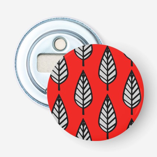 Beech leaf-patroon - rood, zwart en grijs / grijs button flesopener (Voorkant)