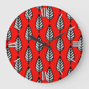 Beech leaf-patroon - rood, zwart en grijs / grijs grote klok