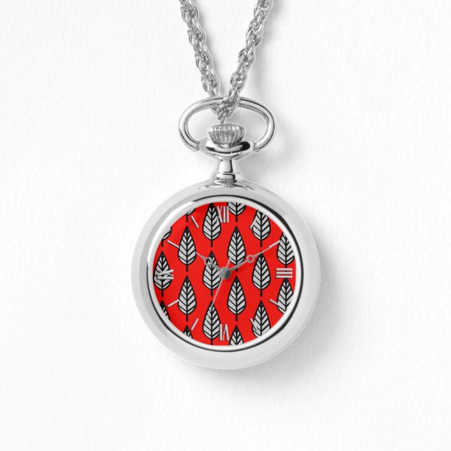 Beech leaf-patroon - rood, zwart en grijs / grijs horloge (Voorkant)