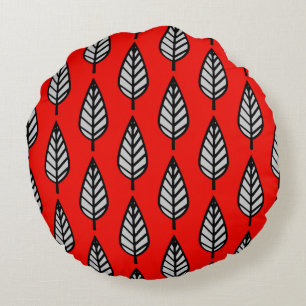 Beech leaf-patroon - rood, zwart en grijs / grijs rond kussen