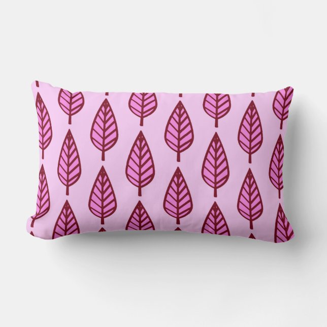 Beech leaf-patroon - roze en Bourgogne Kussen (Voorkant)