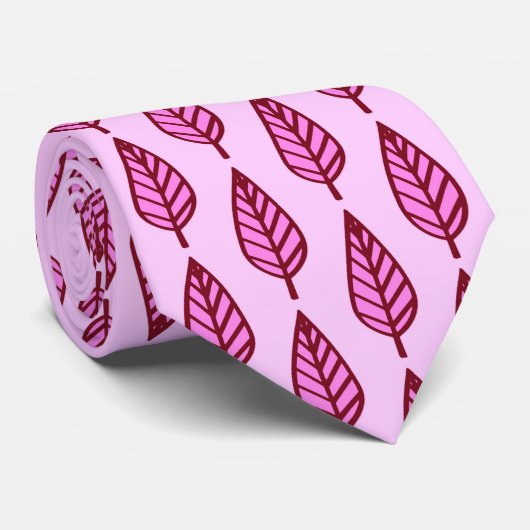 Beech leaf-patroon - roze en Bourgogne Stropdas (Opgerold)