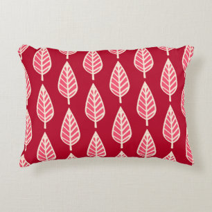 Beech leaf-patroon - Ruby red en crème Accent Kussen