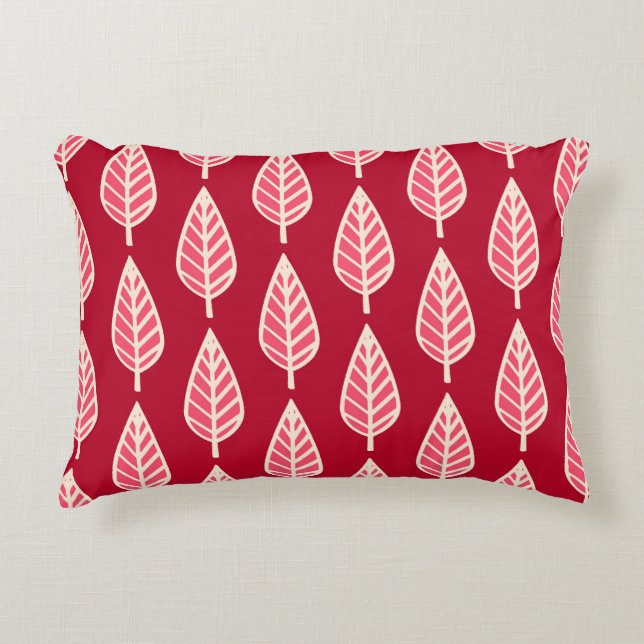Beech leaf-patroon - Ruby red en crème Accent Kussen (Voorkant)