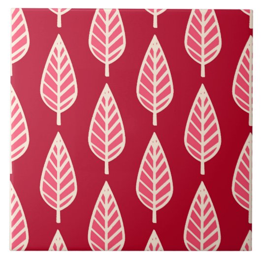 Beech leaf-patroon - Ruby red en crème Tegeltje (Voorkant)