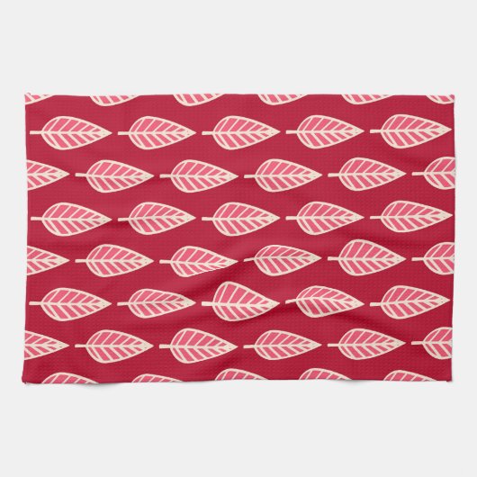 Beech leaf-patroon - Ruby red en crème Theedoek (Horizontaal)