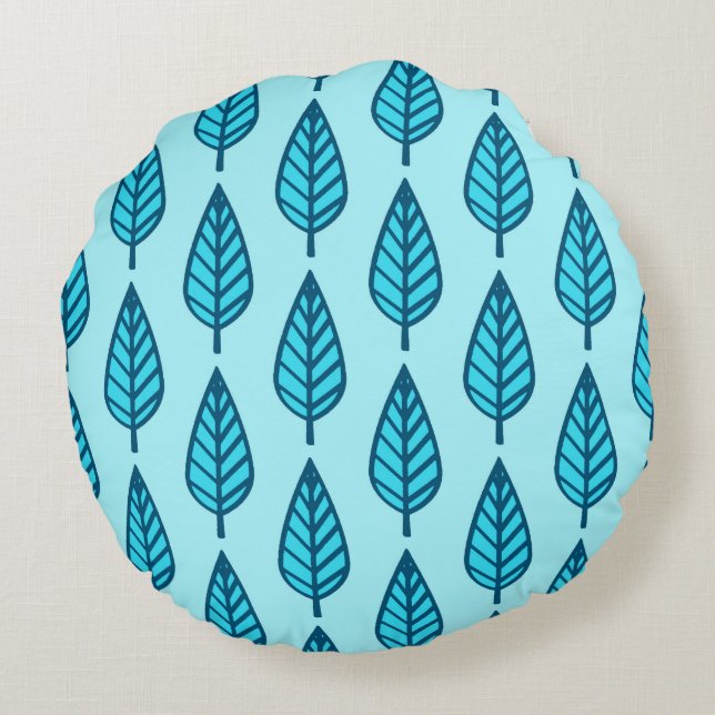 Beech leaf-patroon - Shades of sky blue Rond Kussen (Achterkant)