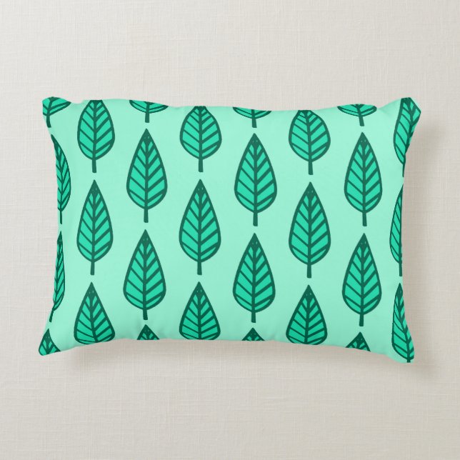 Beech leaf-patroon - Turquoise en aqua Decoratief Kussen (Achterkant)