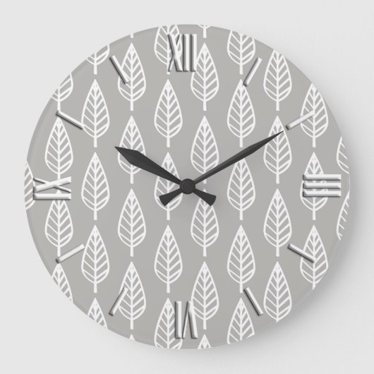 Beech leaf-patroon - zilvergrijs/grijs/wit grote klok (Voorkant)