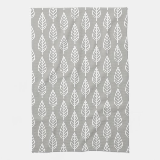 Beech leaf-patroon - zilvergrijs/grijs/wit theedoek (Verticaal)