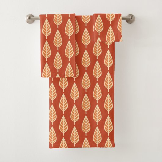 Beech Leaf Pattern, Shades of Mandarin Oranje Bad Handdoek (Insitu)
