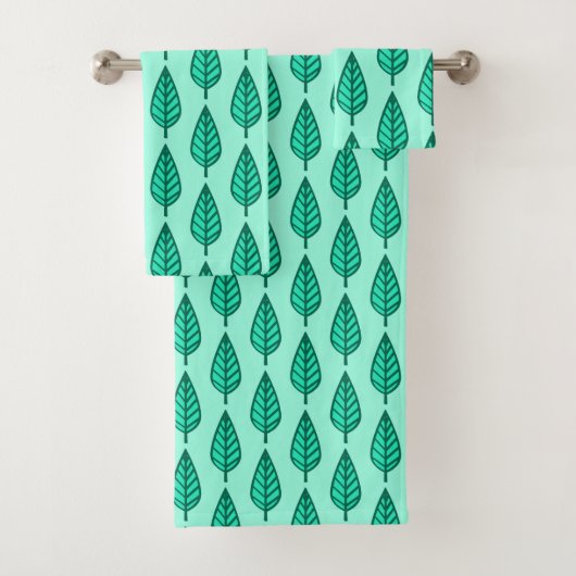 Beech Leaf Pattern, Turquoise en Aqua Bad Handdoek (Insitu)