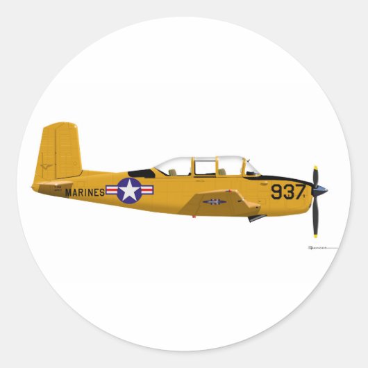 Beech T-34 mentor Ronde Sticker (Voorkant)