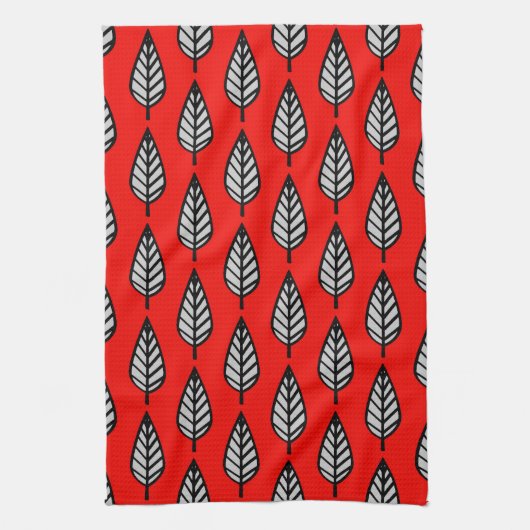 Beechblad patroon - Rood, zwart en grijs Theedoek (Verticaal)