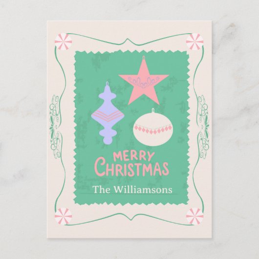 Beeditbare Gepersonaliseerde Snoep Kerst Ornament Briefkaart (Voorkant)