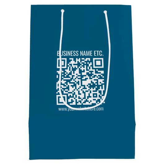 Beeditbare Ocean Blue QR-code  Medium Cadeauzakje (Achterkant)