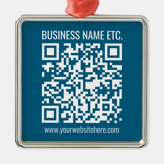 Beeditbare Ocean Blue QR-code Metalen Ornament (Voorkant)