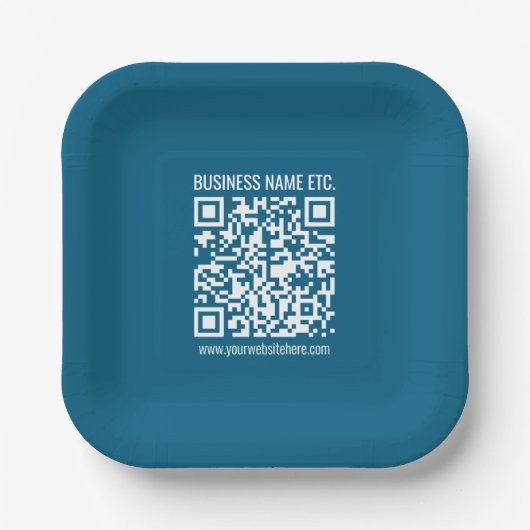 Beeditbare Ocean Blue QR-code  Papieren Bordje (Voorkant)