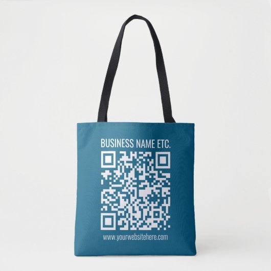 Beeditbare Ocean Blue QR-code Tote Bag (Voorkant)