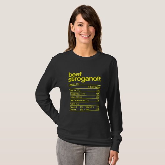 Beef Stroganoff Nutrition Fact Funny Thanksgiving T-shirt (Voorkant volledig)