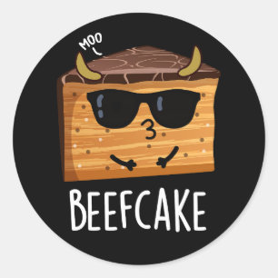 Beefcake Funny Cake Pun Dark BG Ronde Sticker