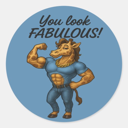 Beefcake Giraffe - Fabulous en gebogen Ronde Sticker (Voorkant)