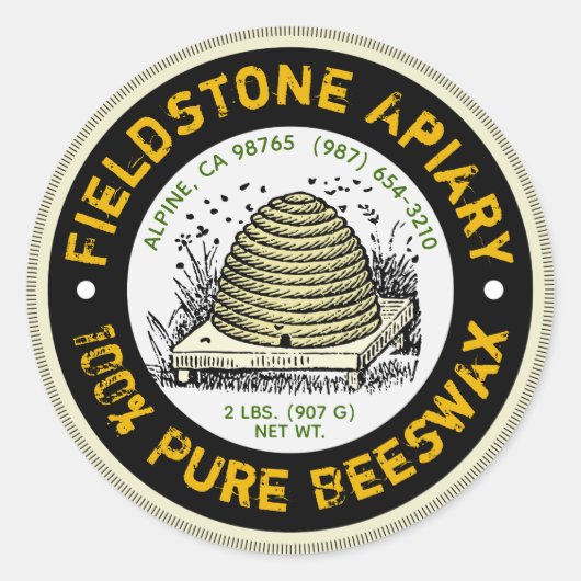 Beehive Apiary Name Beeswax Stickers (Voorkant)
