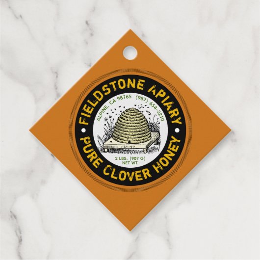 Beehive Apiary Name Dark Amber Hang Label (Voorkant)