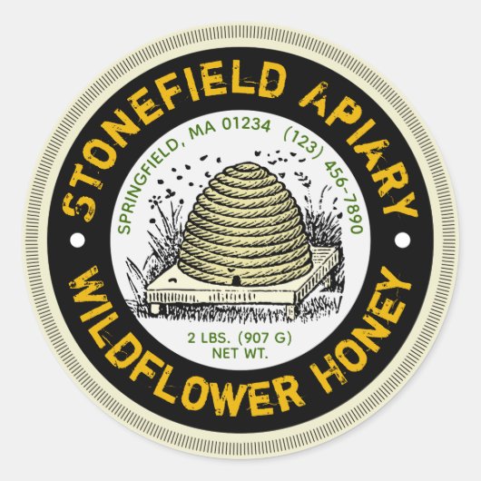 Beehive Apiary Name Wildflower Honey Jar Stickers (Voorkant)