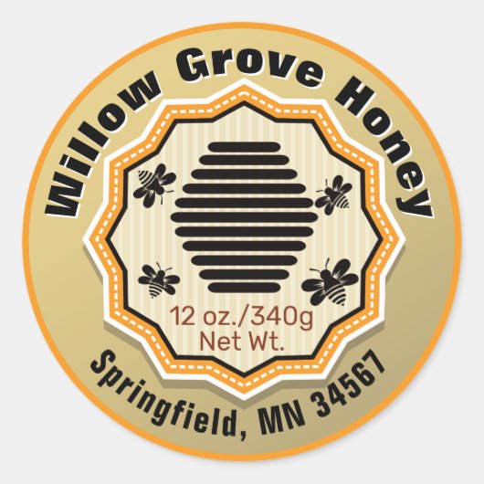 Beehive bees Honey Jar Food Labels (Voorkant)