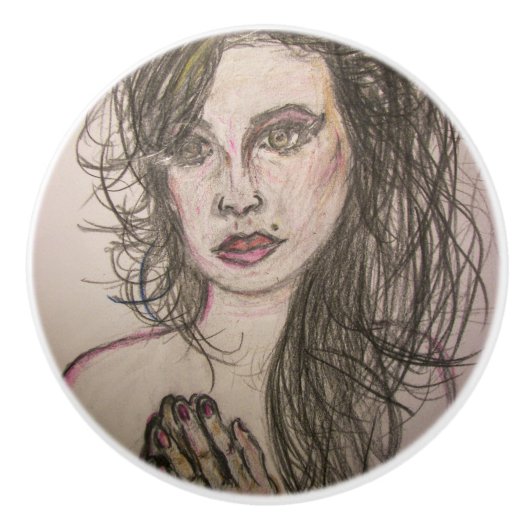 Beehive Girl Praying Keramische Knop (Voorkant)