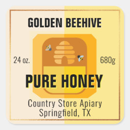 Beehive Graphic Light Gold Honey Jar Labels