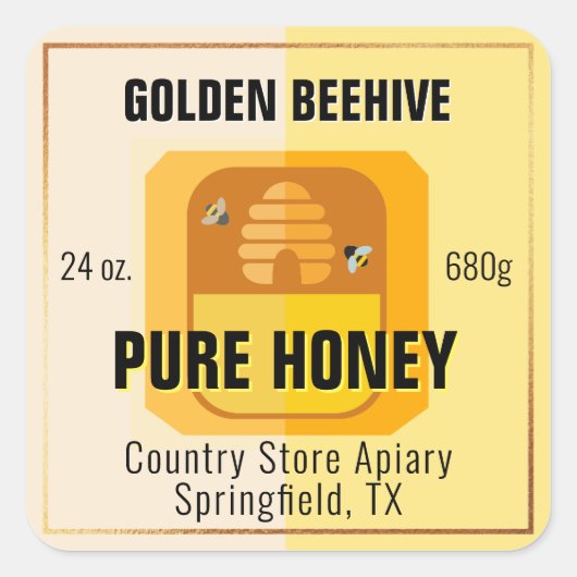 Beehive Graphic Light Gold Honey Jar Labels (Voorkant)