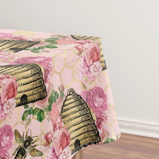  Beehive Pink Floral Honeycomb Patroon Tafelkleed (Voorbeeld)